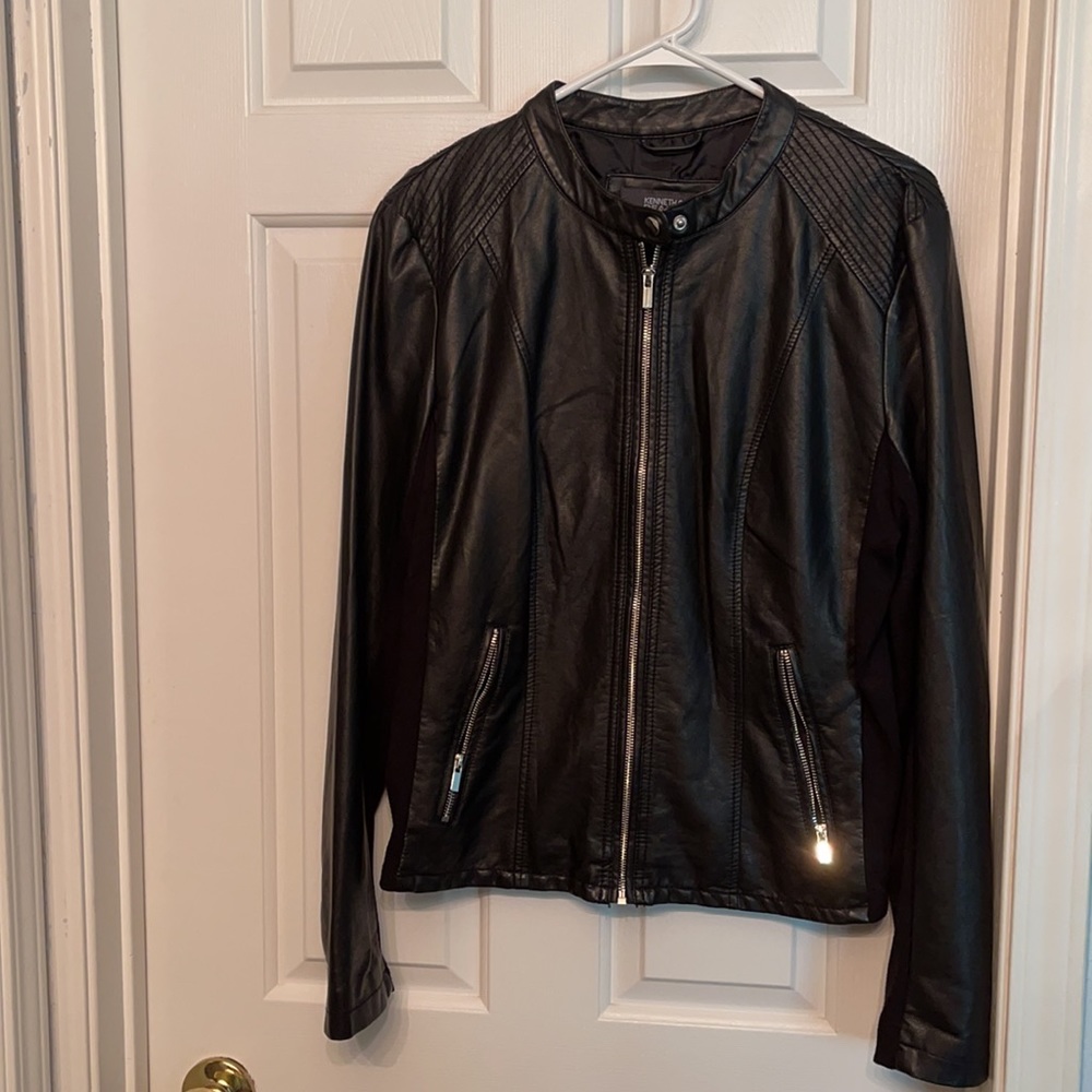 Kenneth Cole Reaction Faux Leather Moto Jacket Blk